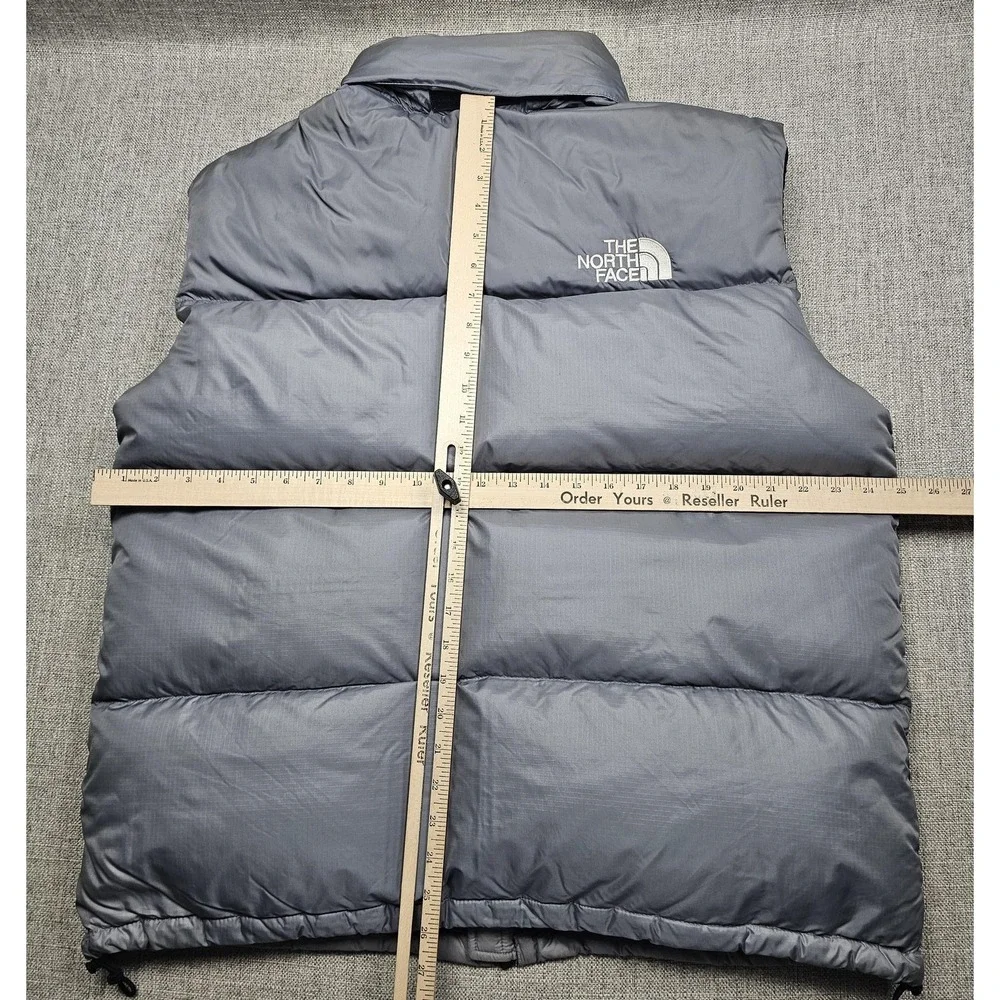 The North Face Vest Mens XL Gray 700 Goose Down Nuptse Puffer Hooded Full Zip